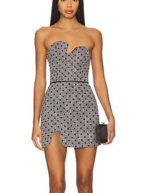 Amanda Uprichard  Puzzle Dress in Black Gray Polka Dots NWT fits XS/S